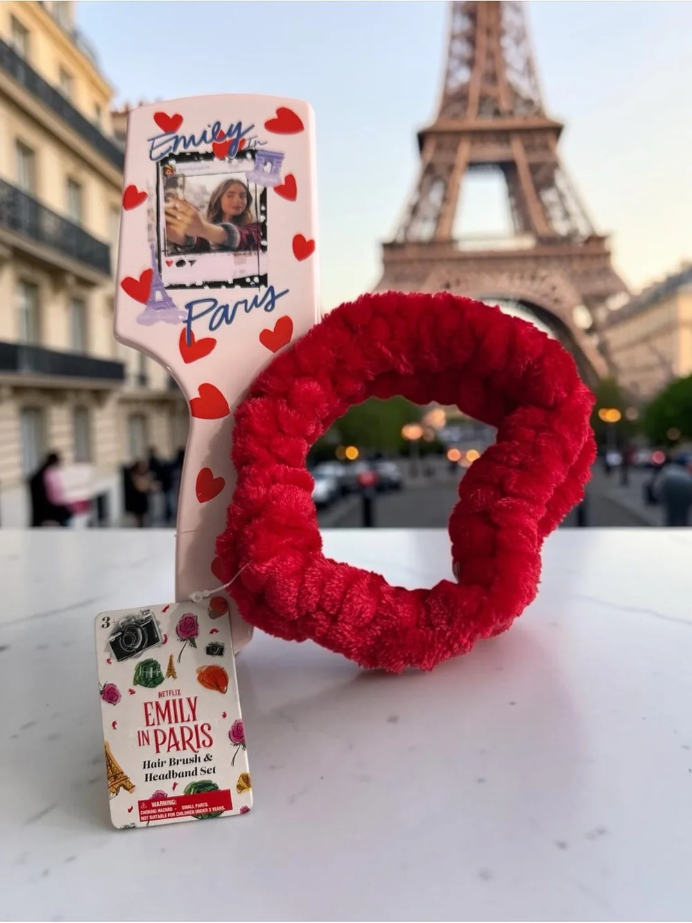 Emily in Paris Red Plush Headband & Brush